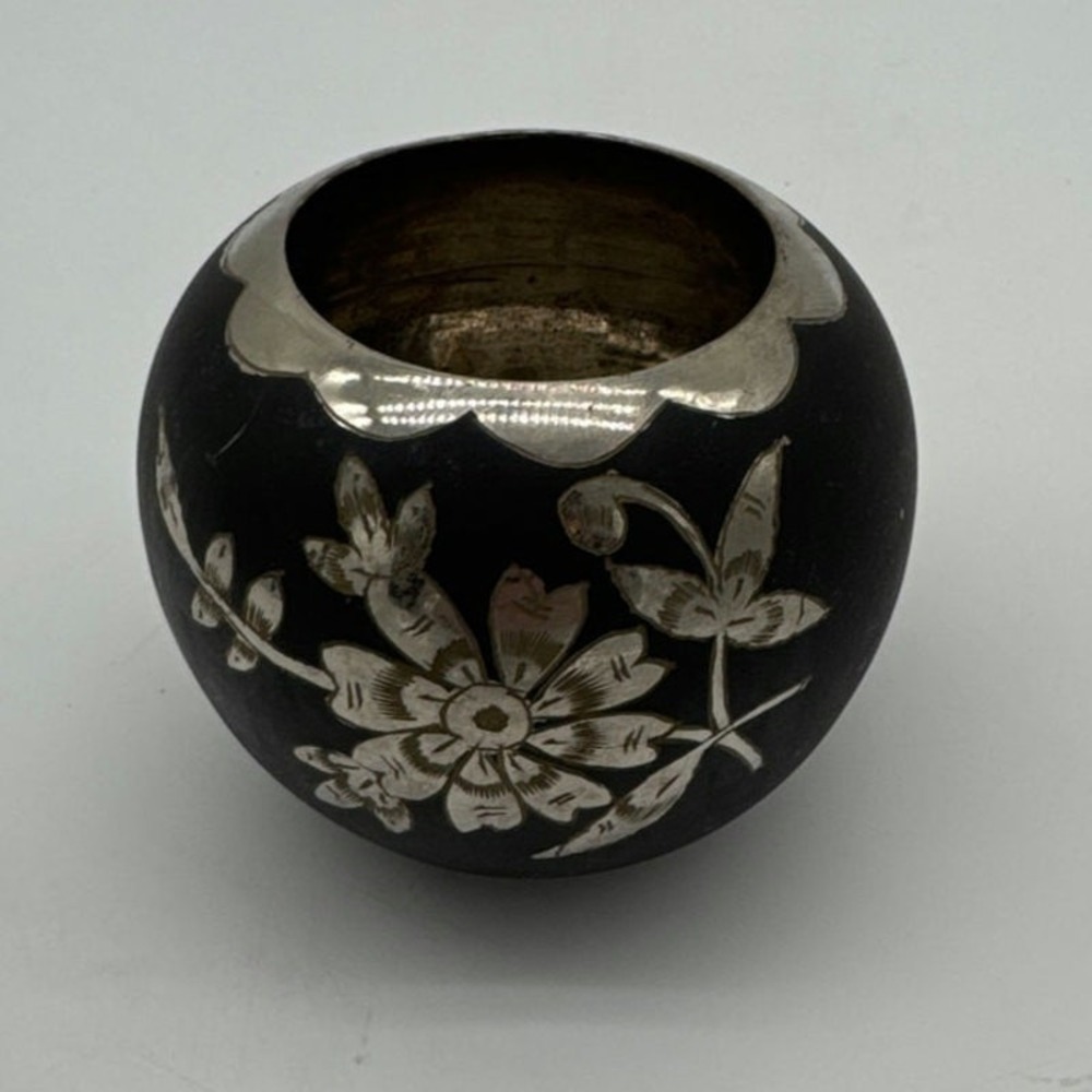 Blackened Aluminum floral etched Vase from India